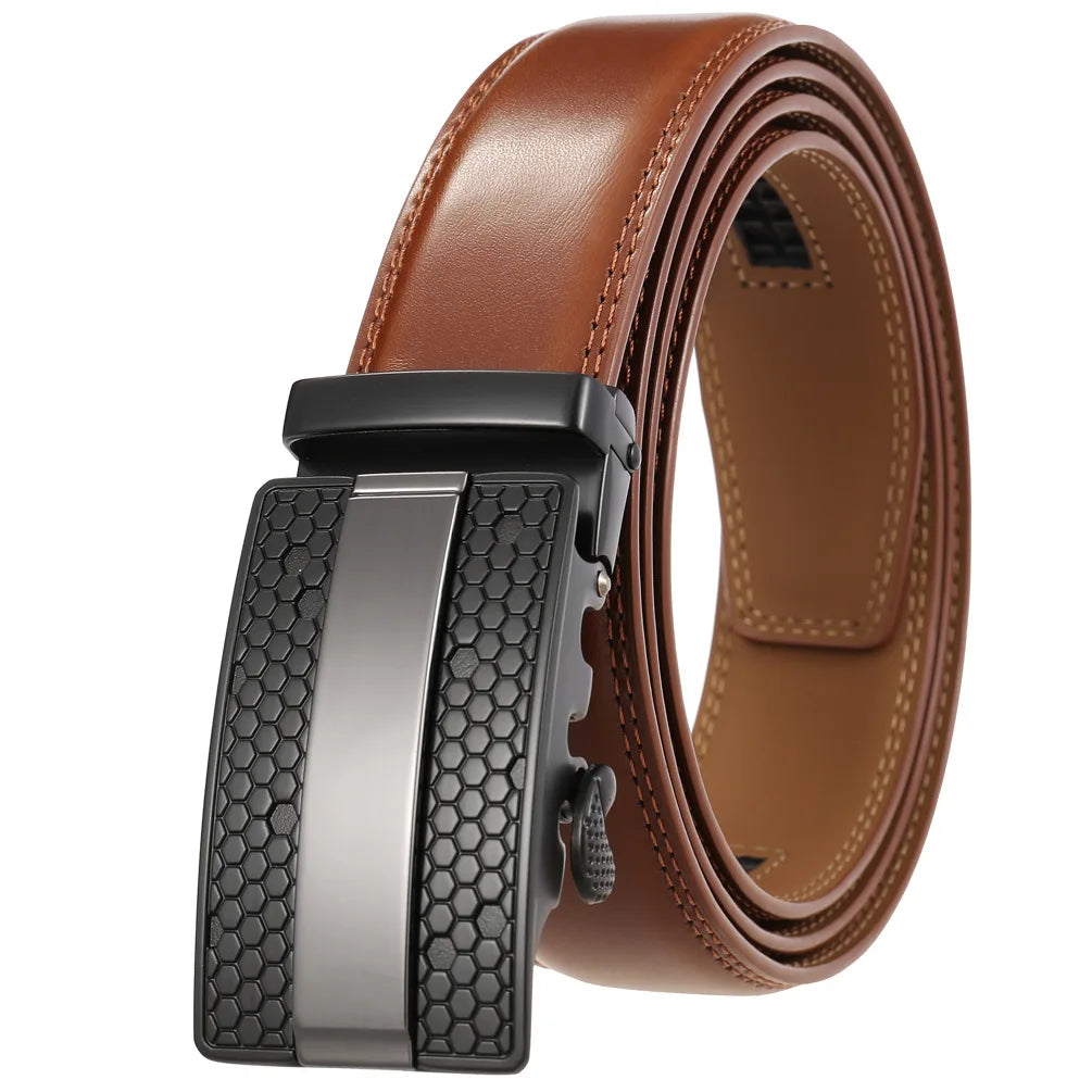 Leather Ratchet Belt With Adjustable Buckle
