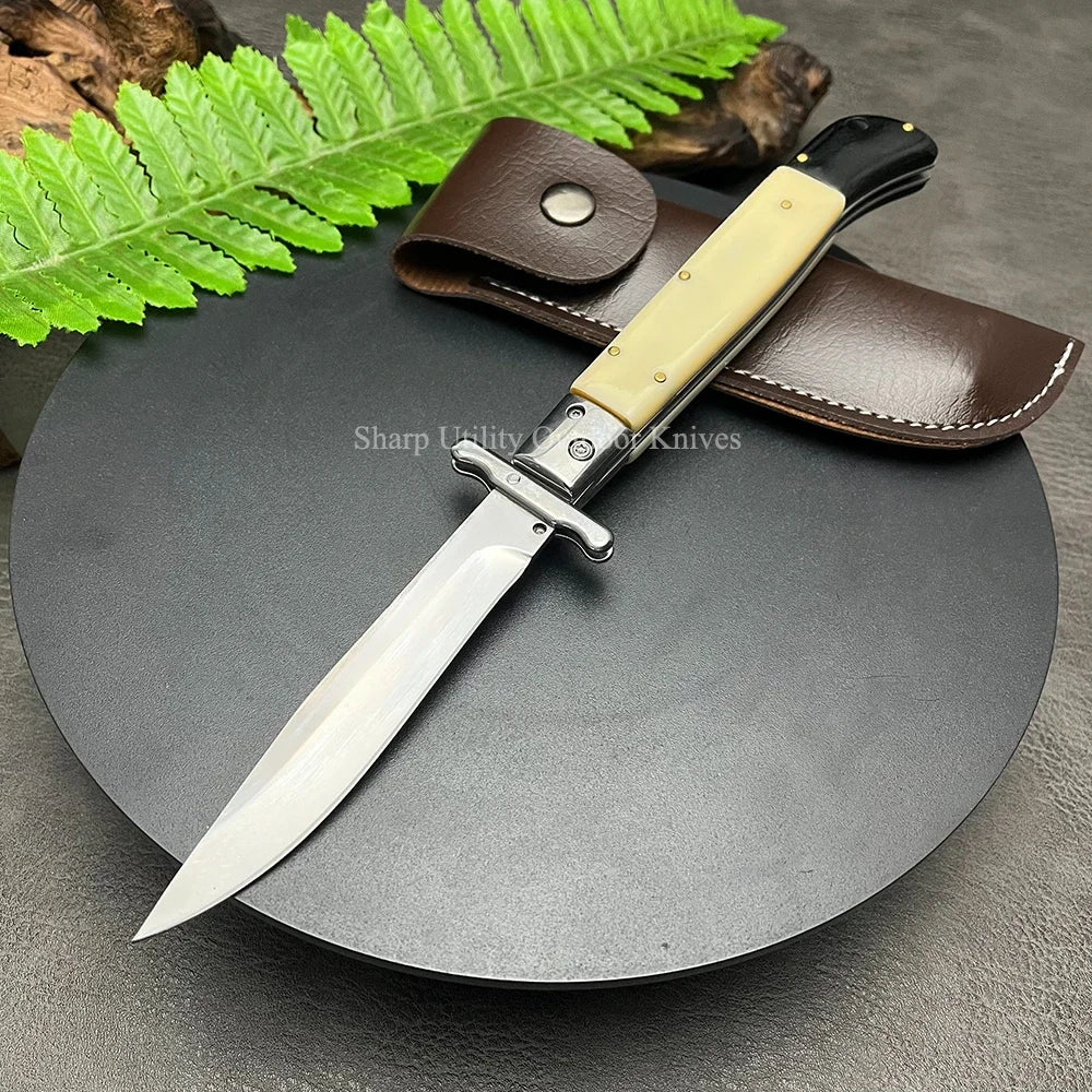 440C Stainless Steel Outdoor Folding Knife 4.1-Inch with Durable Shell Resin Handle