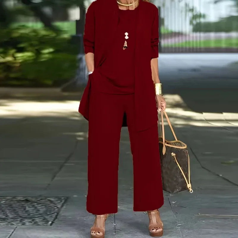 Elegant 3-piece Set Including Long Cardigan, Top and Pants