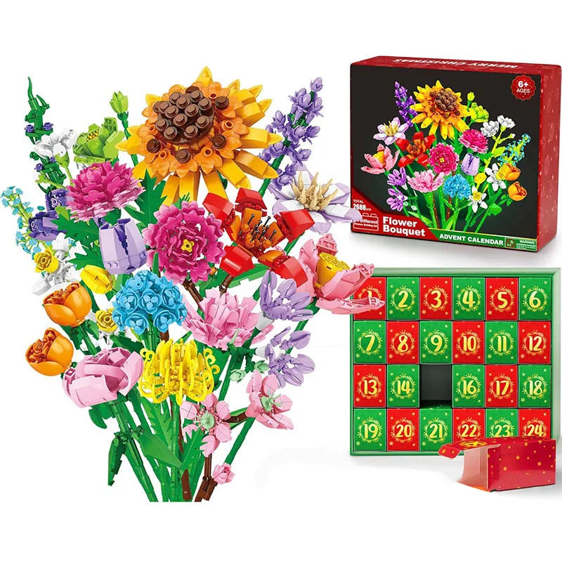 Flower Bouquet Advent Calendar Building Blocks – Christmas Countdown Blind Box