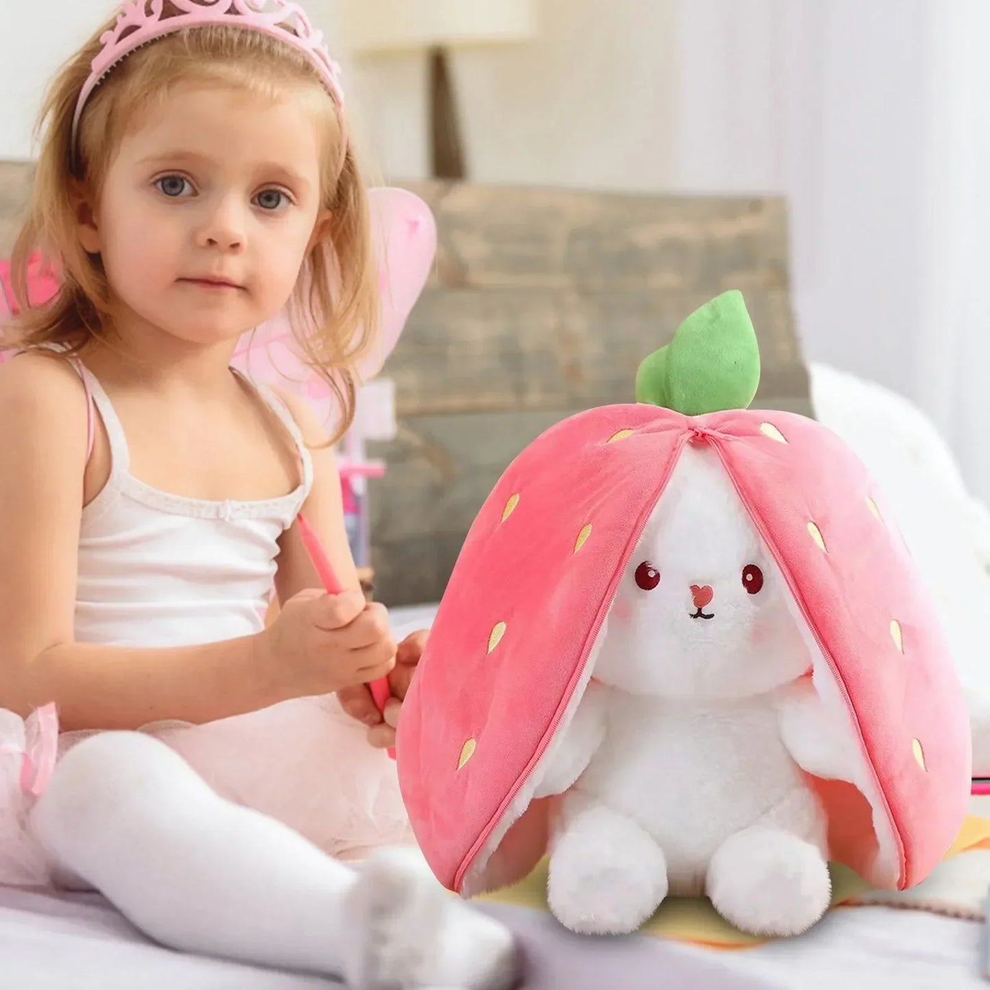 Strawberry Bunny Transformed into Little Rabbit Fruit Doll Plush Toy