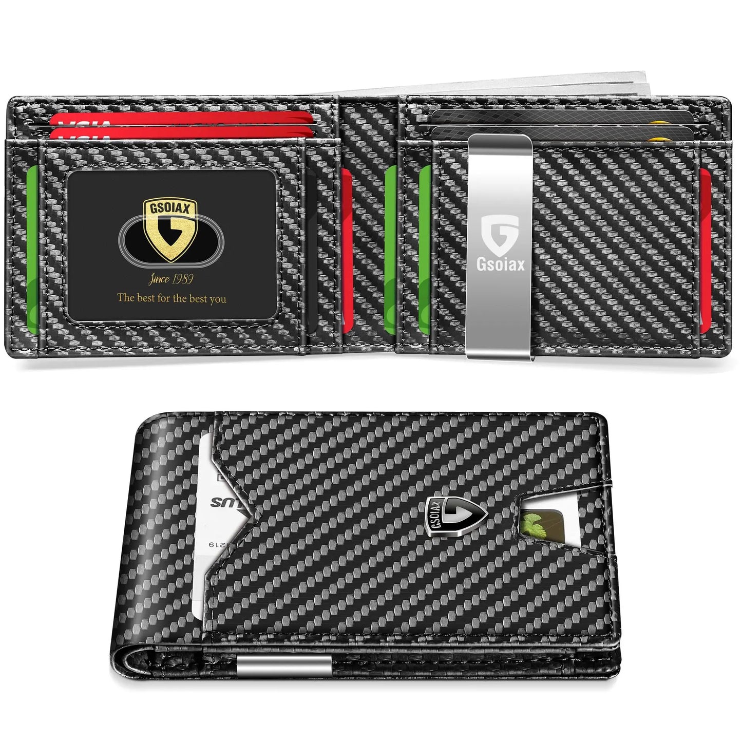 Men's Slim Blocking Wallet - Minimalist Carbon Fiber Bifold
