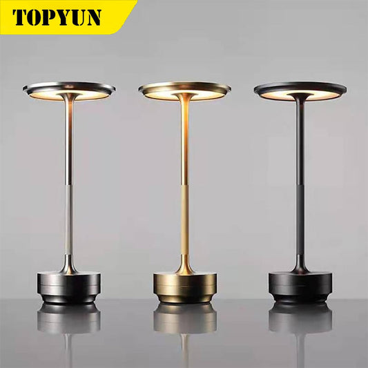 Metallic Cordless Table Lamp - Dimmable & Rechargeable Waterproof Desk Light