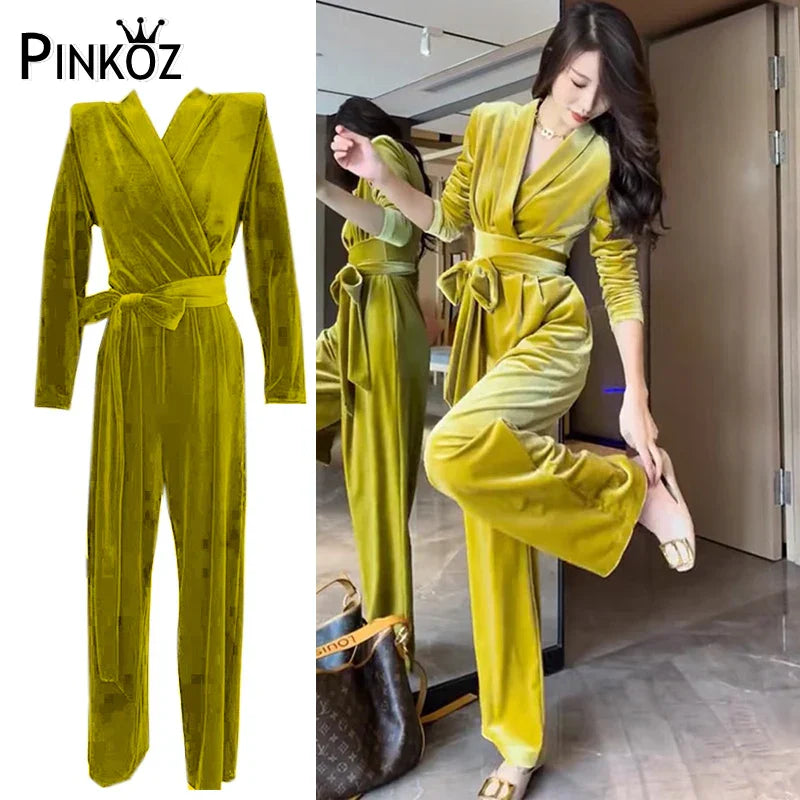 Luxurious Red Satin Jumpsuit with Buttoned Waist