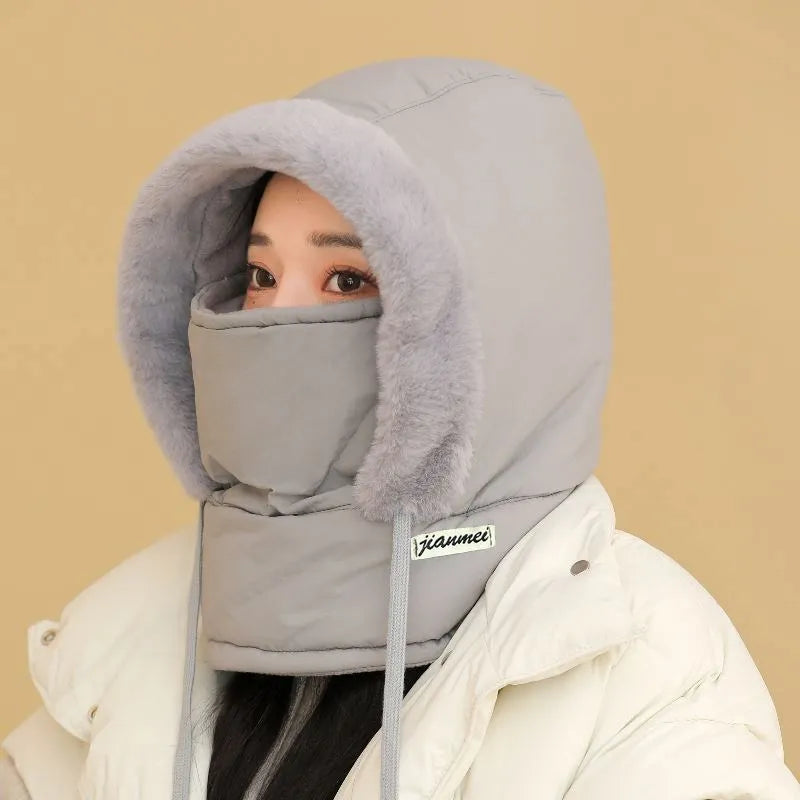 Plush-Lined Thermal Hat with Face Mask