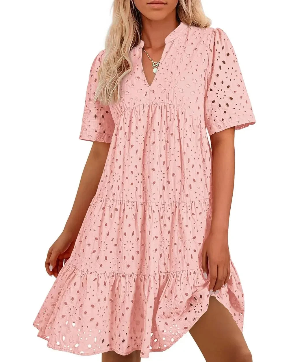 Women's Elegant Hollow Out Lace Ruffle Casual Mini Dress