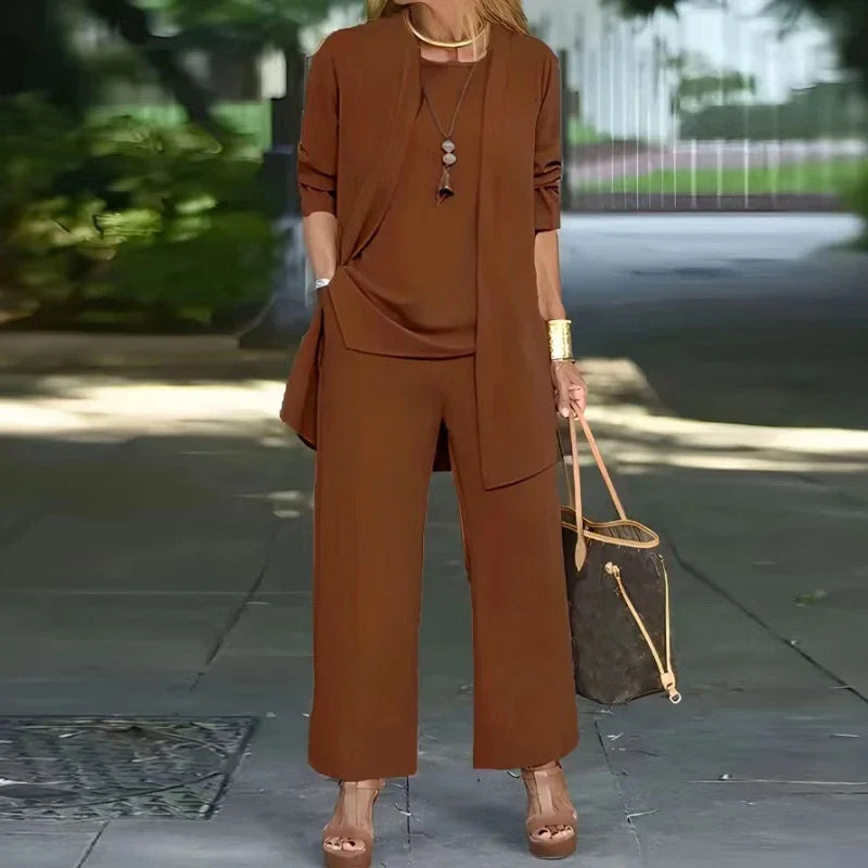 Elegant 3-piece Set Including Long Cardigan, Top and Pants