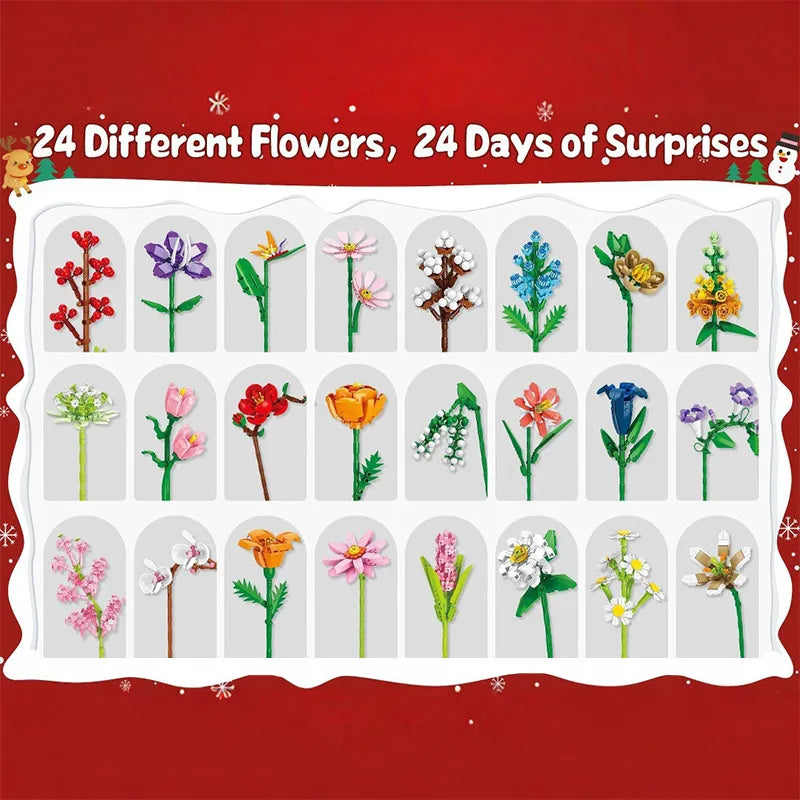 Flower Bouquet Advent Calendar Building Blocks – Christmas Countdown Blind Box
