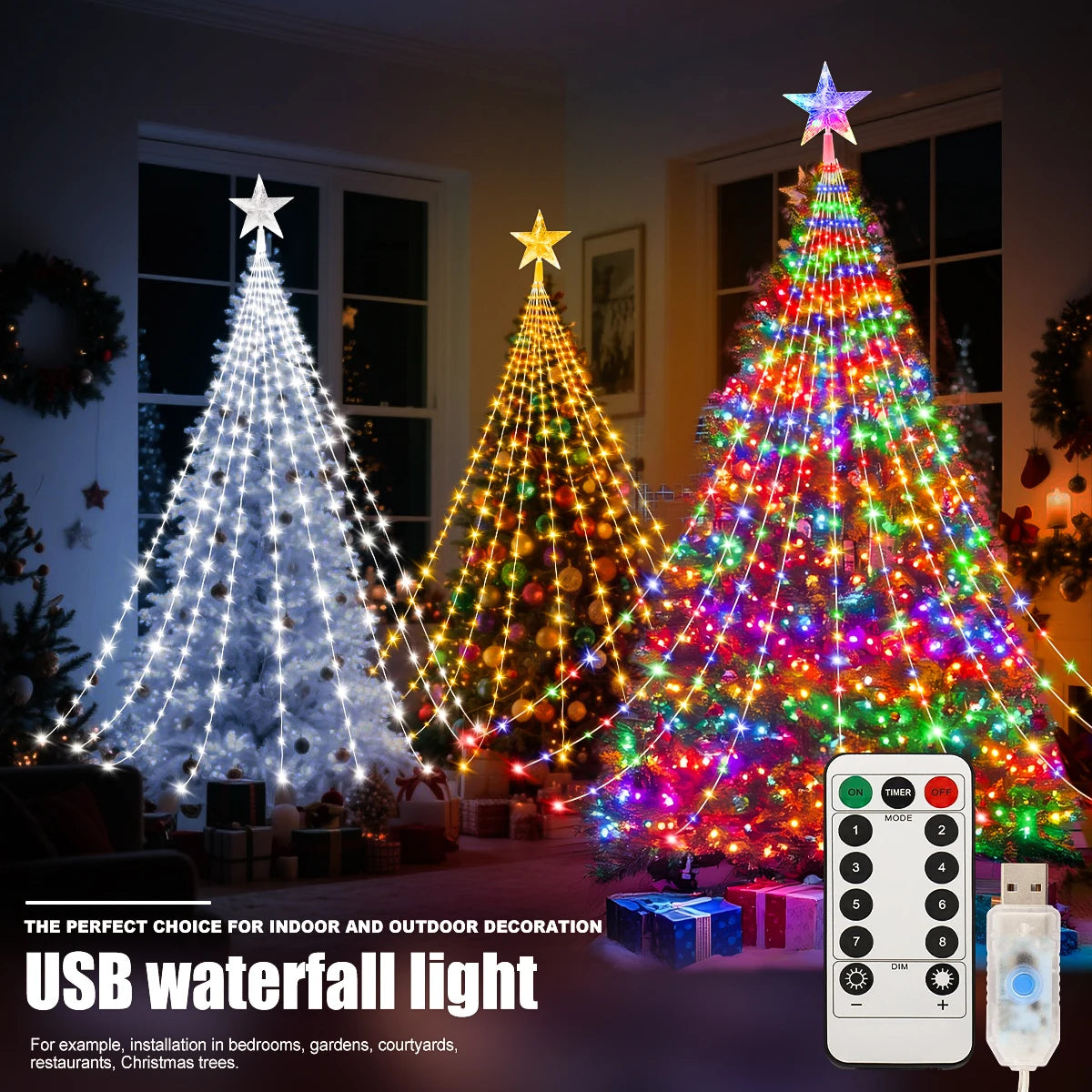 Waterproof Christmas Tree Waterfall Lights with Ring