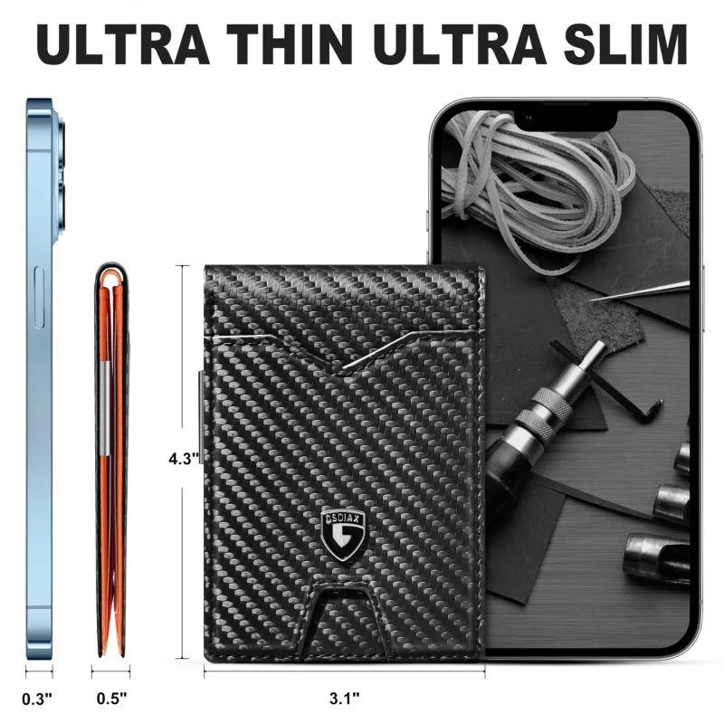 Men's Slim Blocking Wallet - Minimalist Carbon Fiber Bifold