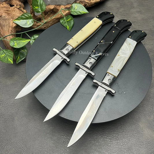 440C Stainless Steel Outdoor Folding Knife 4.1-Inch with Durable Shell Resin Handle