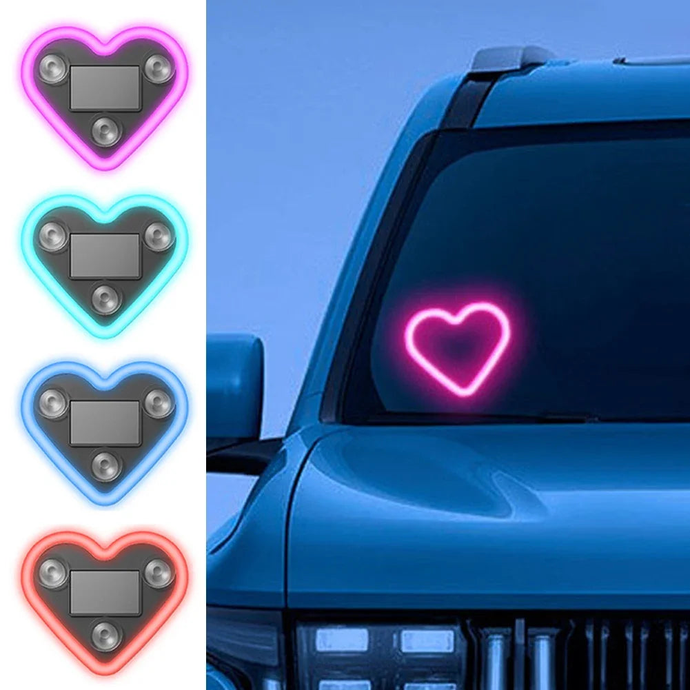 Solar Powered Wireless LED Heart C-Pillar Neon Light