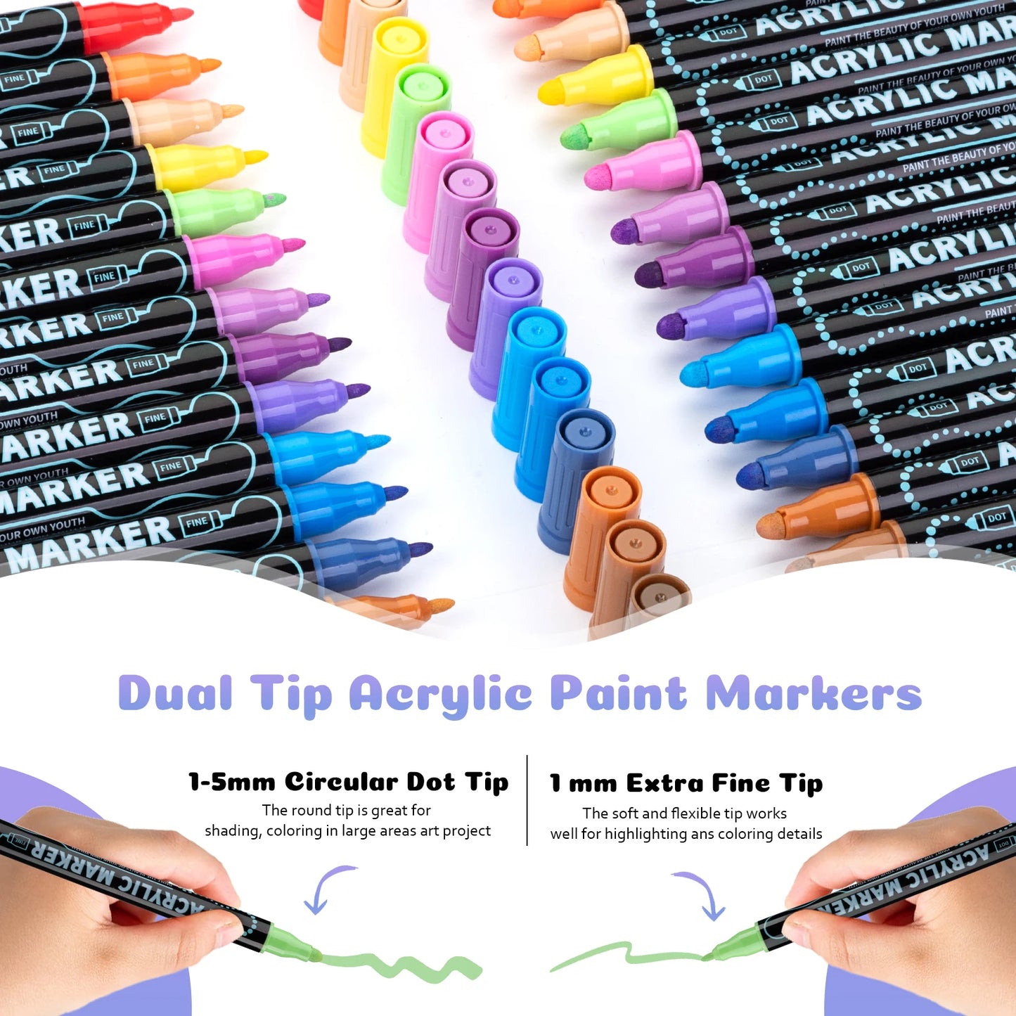 Dual Tip Acrylic Paint Pen Marker - 24/48/72/120 Colours