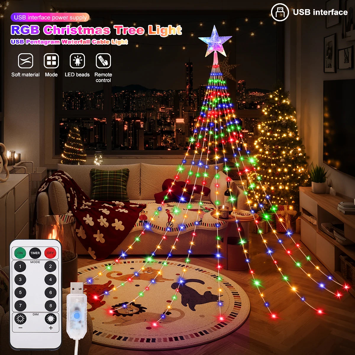 Waterproof Christmas Tree Waterfall Lights with Ring