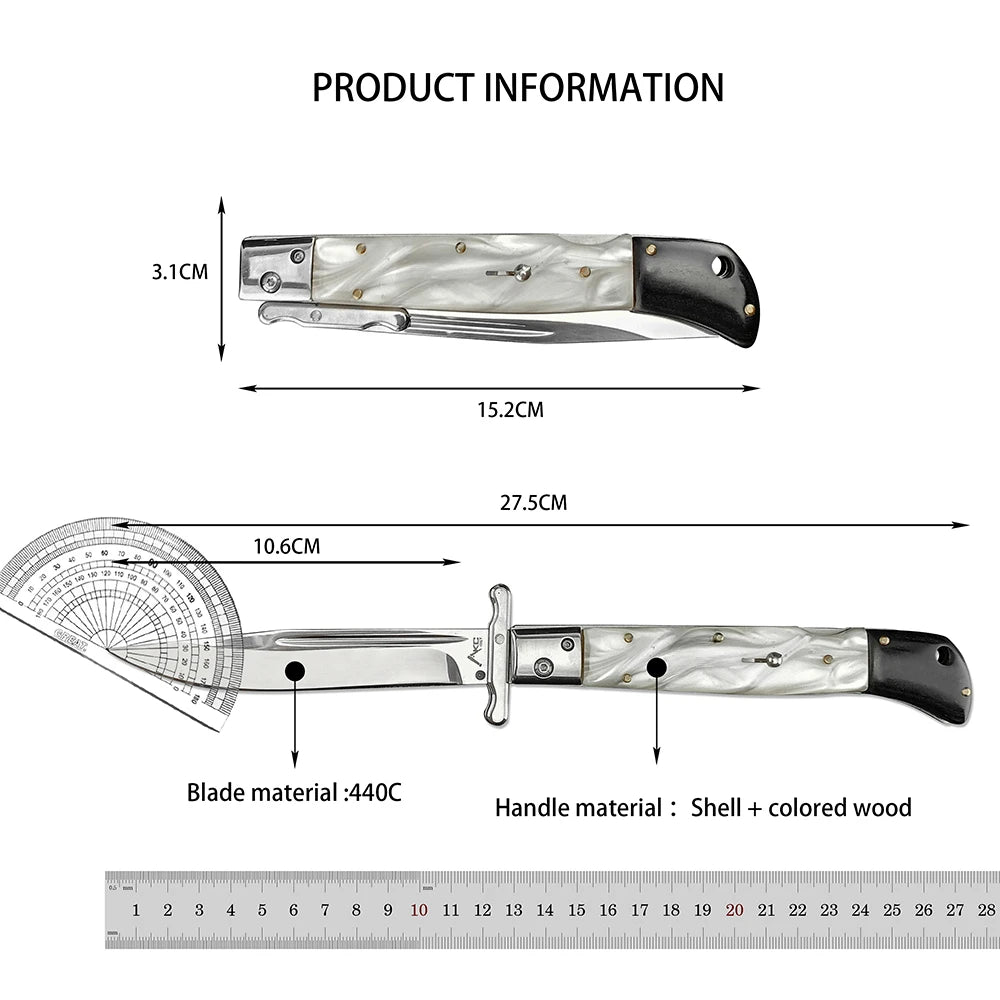 440C Stainless Steel Outdoor Folding Knife 4.1-Inch with Durable Shell Resin Handle