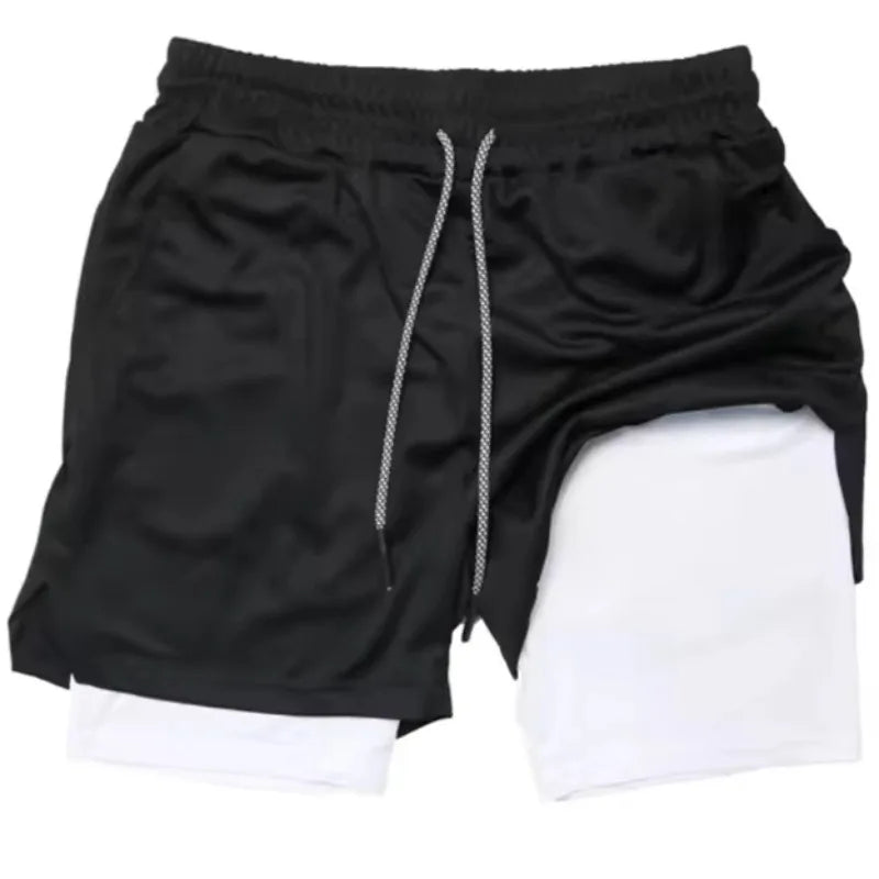 Men's 2 in 1 Stretch Active Quick Dry Gym Running Shorts With Liner