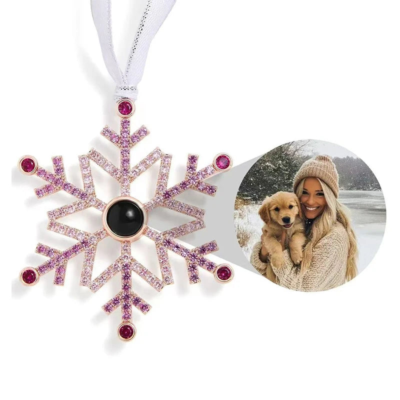 Personalized Pink Snowflake Photo Ornament Custom Projection Ornaments Christmas Gifts