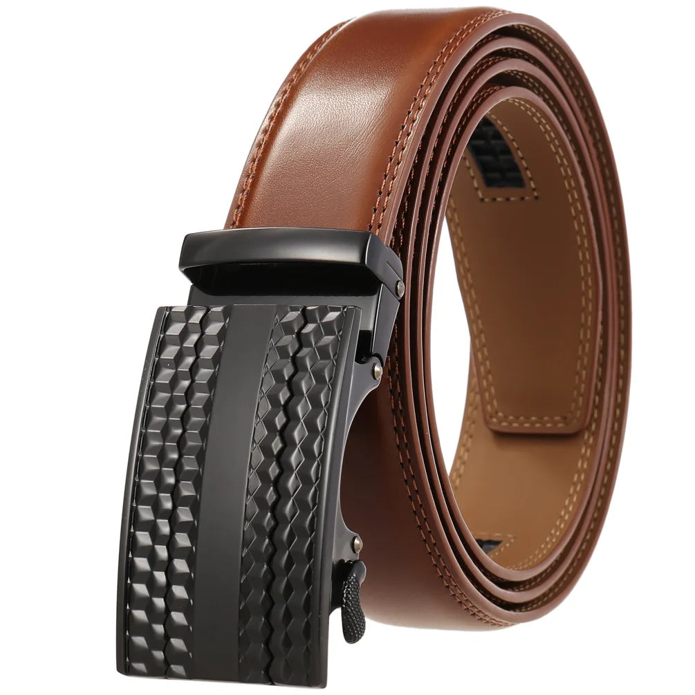 Leather Ratchet Belt With Adjustable Buckle