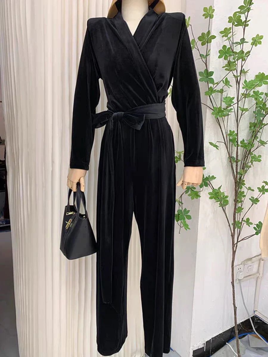 Luxurious Red Satin Jumpsuit with Buttoned Waist