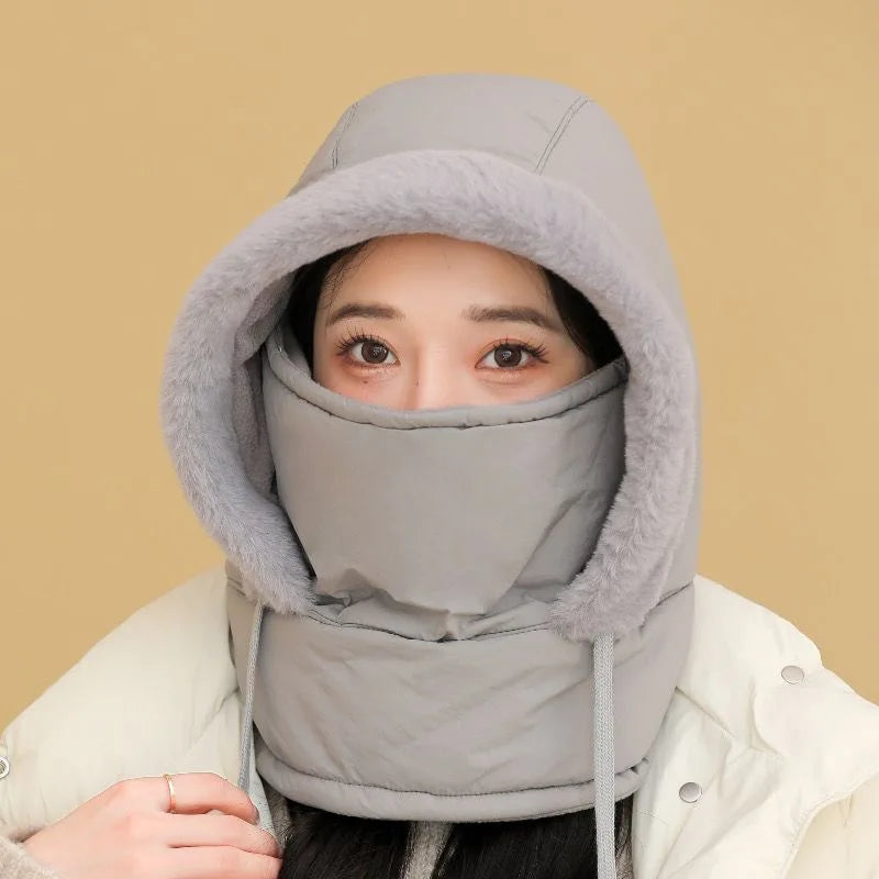 Plush-Lined Thermal Hat with Face Mask