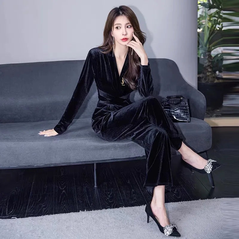 Luxurious Red Satin Jumpsuit with Buttoned Waist
