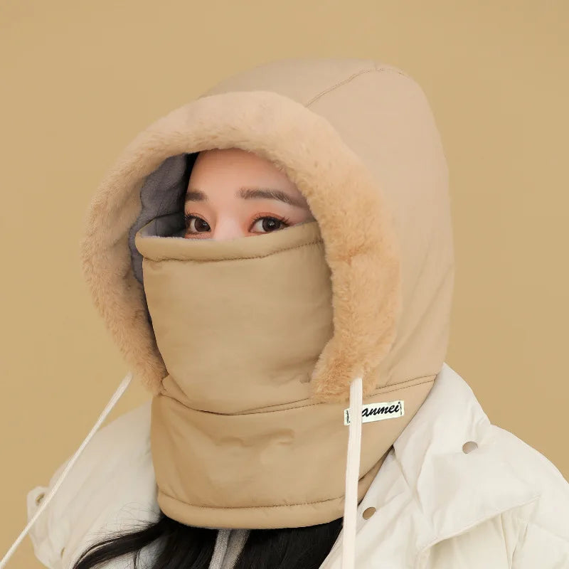 Plush-Lined Thermal Hat with Face Mask