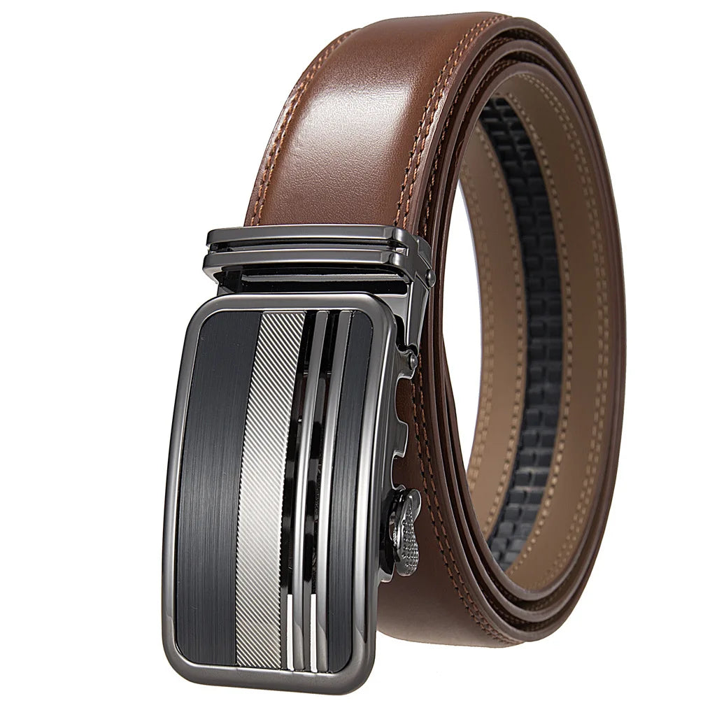 Leather Ratchet Belt With Adjustable Buckle