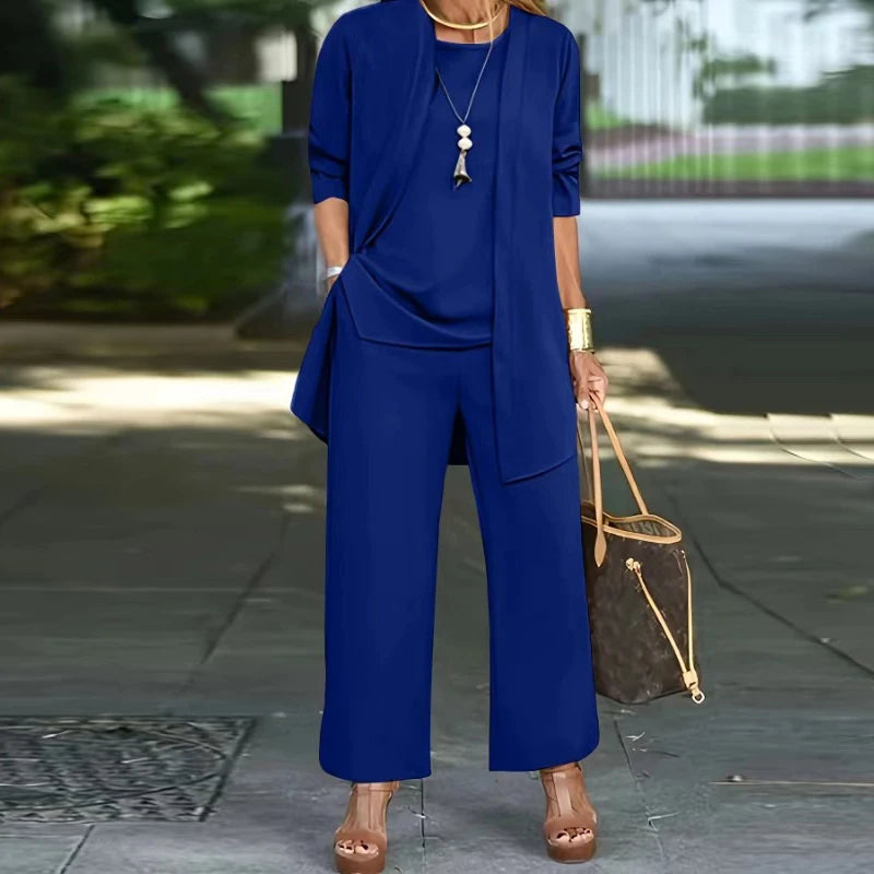 Elegant 3-piece Set Including Long Cardigan, Top and Pants