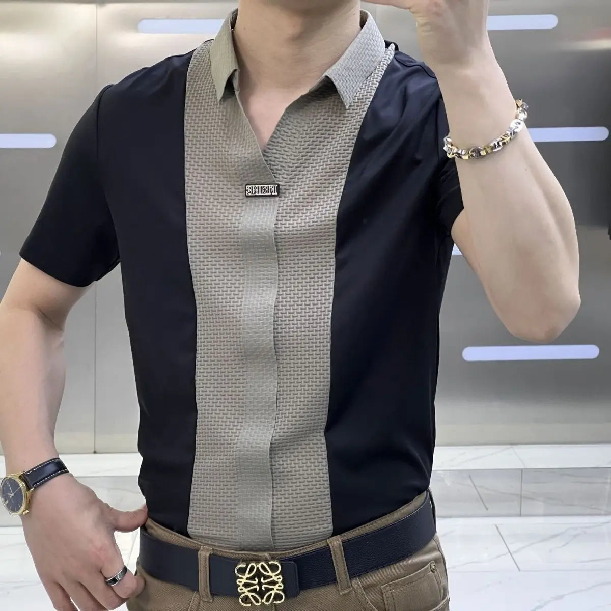 Men's Business Casual Patchwork Shirt