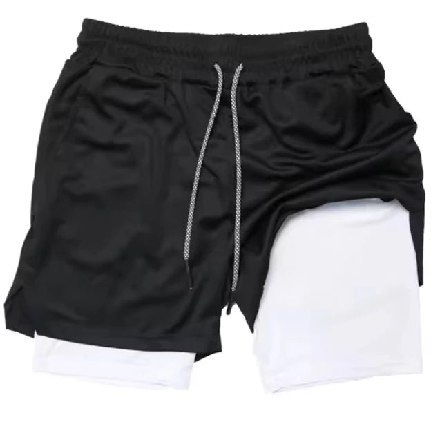 Men's 2 in 1 Stretch Active Quick Dry Gym Running Shorts With Liner