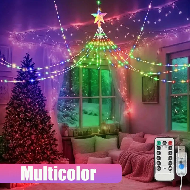 Waterproof Christmas Tree Waterfall Lights with Ring