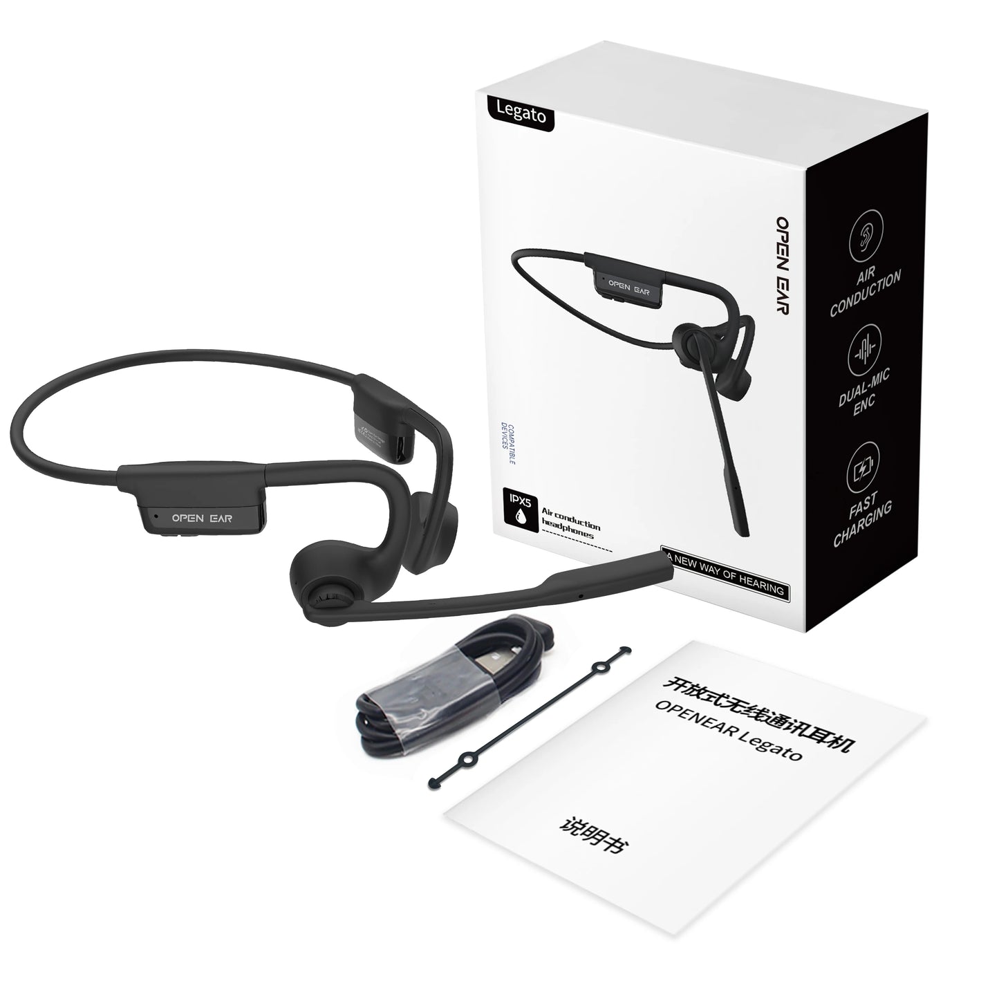 Open Air Conduction Wireless Bluetooth Headset with Microphone