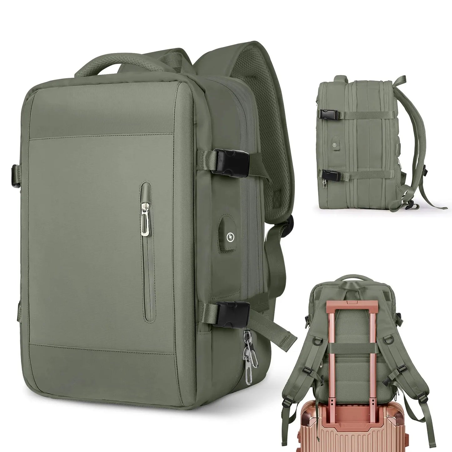 Grey Leather Waterproof Anti-Theft Business Backpack - Large Travel & Hiking Carry-On for Men