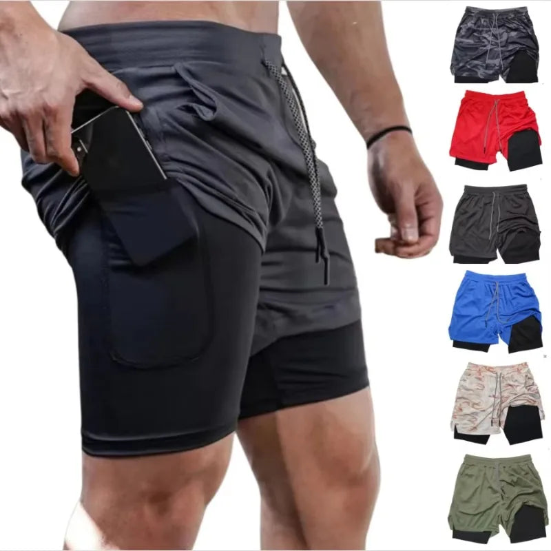 Men's 2 in 1 Stretch Active Quick Dry Gym Running Shorts With Liner