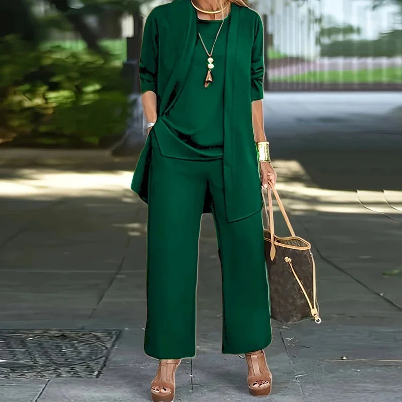 Elegant 3-piece Set Including Long Cardigan, Top and Pants