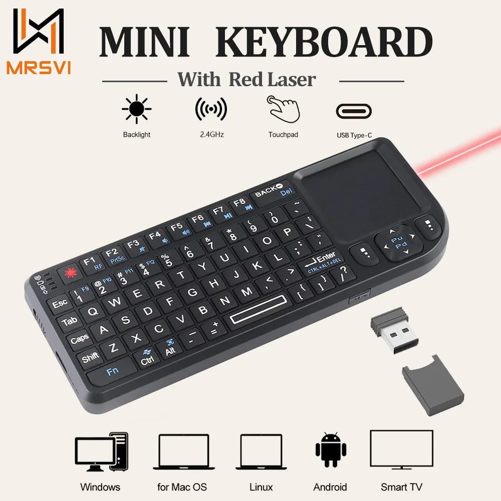 Mini Wireless Keyboard, 2.4G Rechargeable Backlight Keyboard with Touchpad