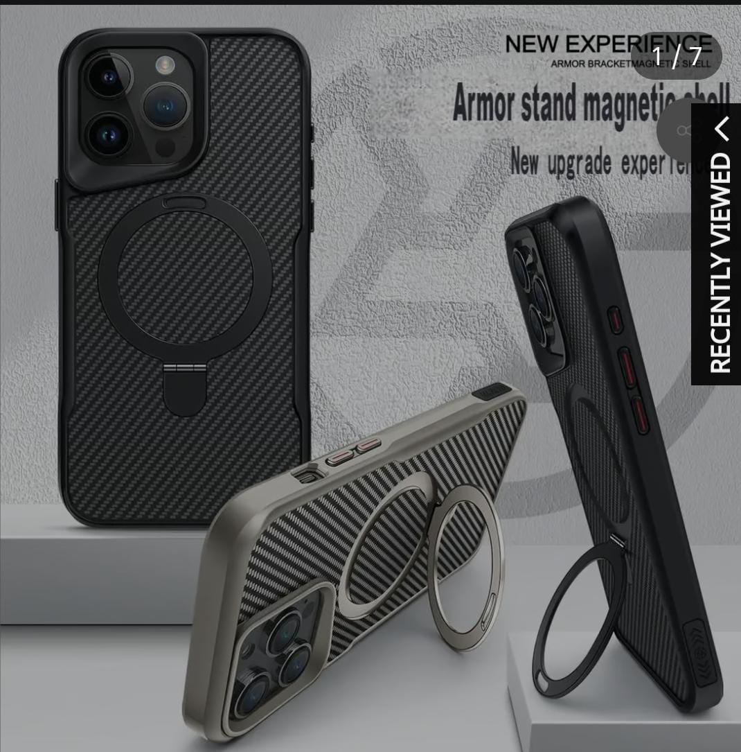 Magnetic Carbon Fiber Pattern Aluminum Alloy Holder Phone Case for iPhone